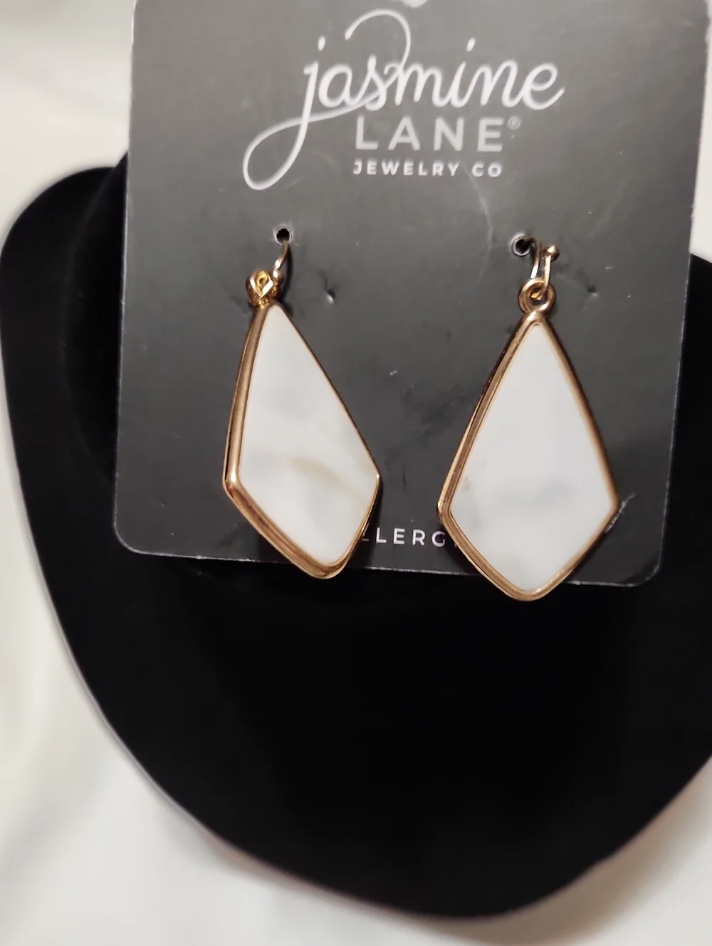 Jasmine White Marble Teardrop Frame Earrings